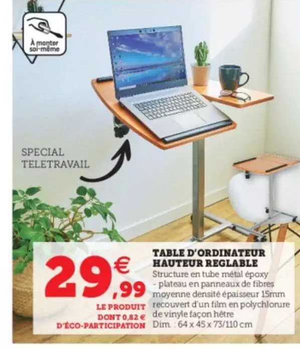 table d'ordinateur hauteur réglable