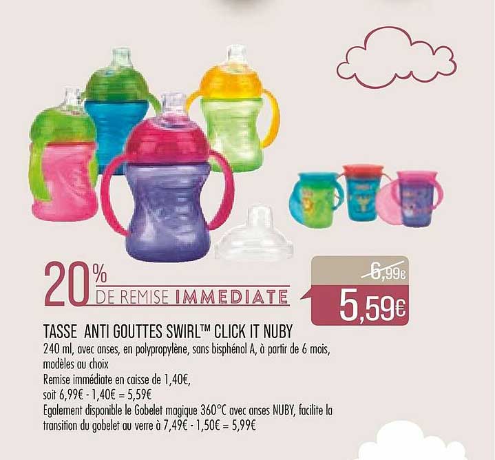 tasse anti gouttes swirl click it nuby