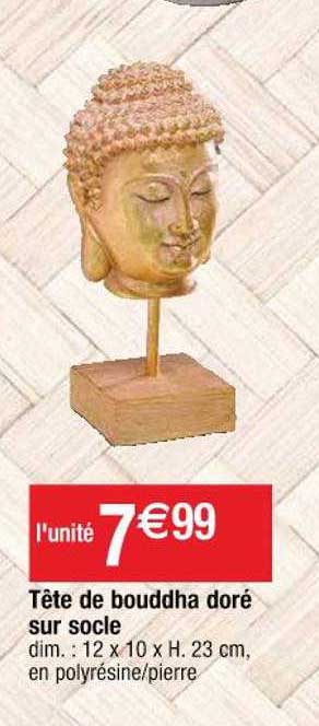 Tête De Bouddha Doré Sur Socle