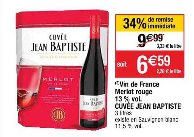 vin de france merlot rouge 13% vol. cuvée jean baptiste