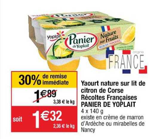 yaourt nature sur lit de citron de corse récoltes françaises panier de yoplait
