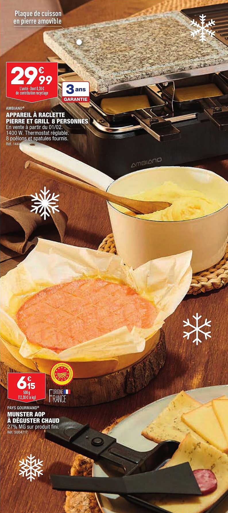 appareil à raclette pierre et grill 8 personnes ambiano, munster aop à déguster chaud pays gourmand