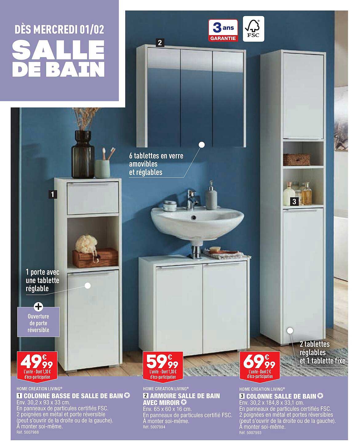 Colonne Basse De Salle De Bain Home Création Living, Armoire Salle De Bain Aver Miroir Home Création Living, Colonne Salle De Bain Home Création Living