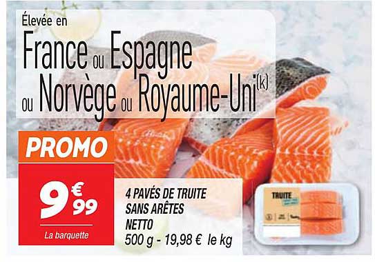 4 pavés de truite sans arêtes netto