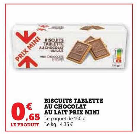 biscuits tablette au chocolat au lait prix mini
