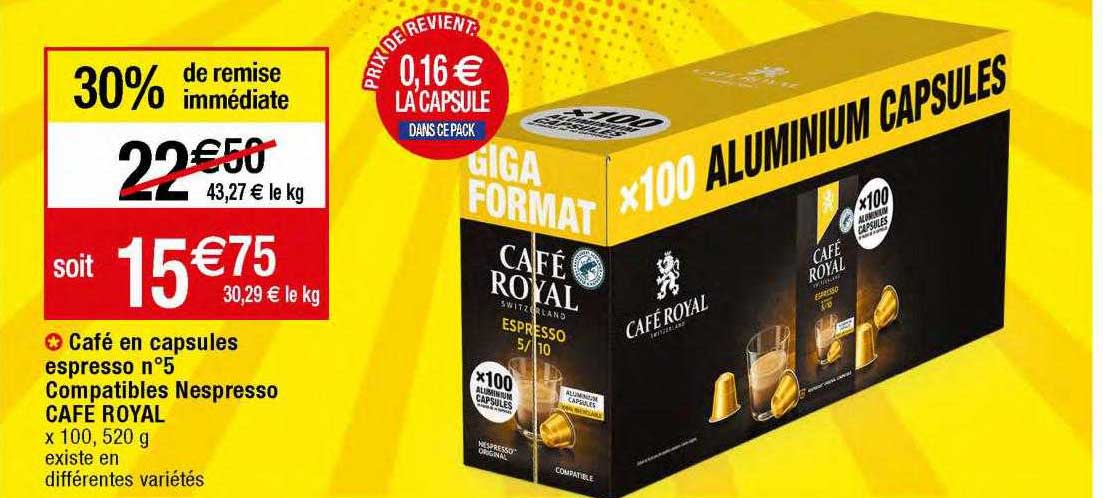café en capsules espresso n°5 compatibles nespresso café royal