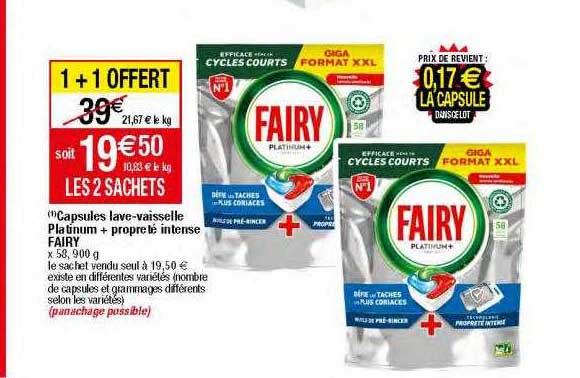 capsules lave-vaisselle platinum + propre intense fairy