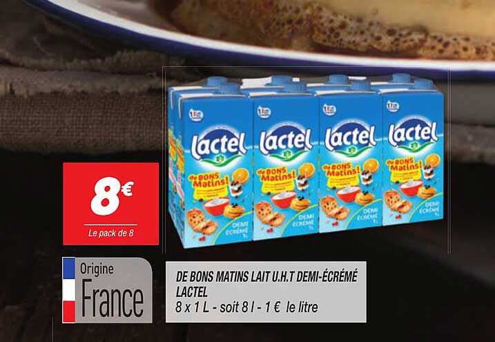 de bons matins lait u.h.t. demi-écrémé lactel