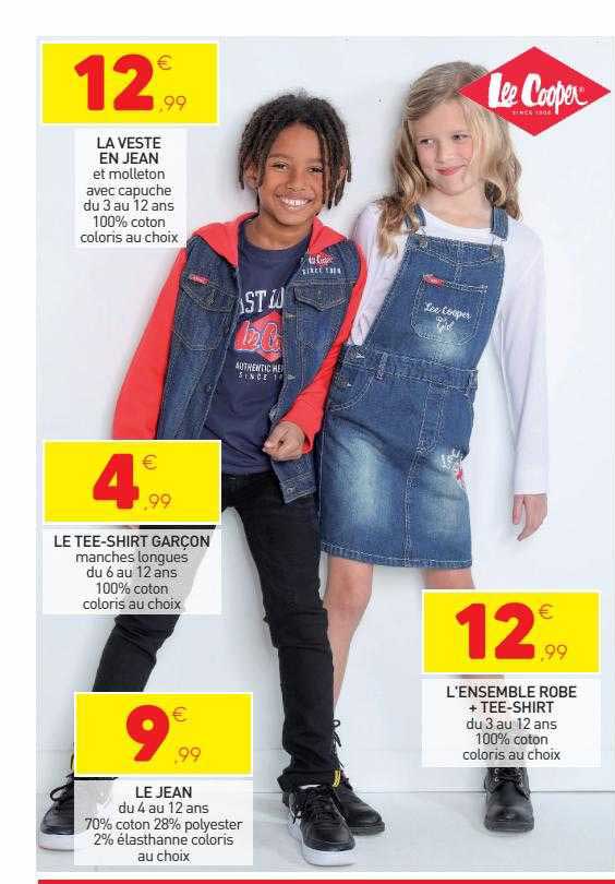 la veste en jean lee cooper, le tees-shirt garçon lee cooper, le jean lee cooper, l'ensemble robe + tee-shirt lee cooper