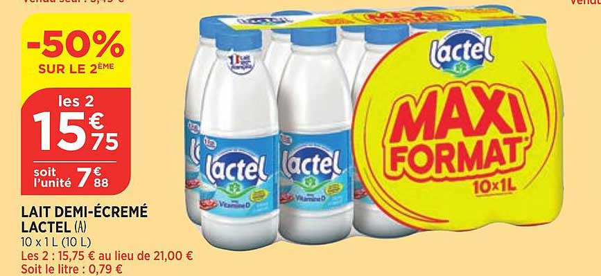 Lait Demi-écrémé Lactel