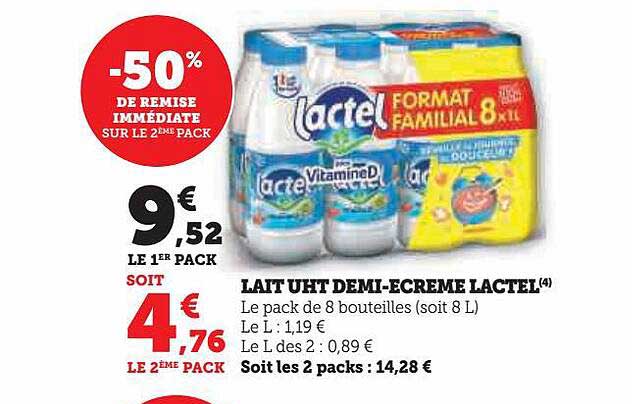 lait uht demi-écrémé lactel
