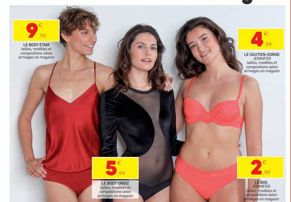 le body etam, le body undiz, le soutien-gorge jennier, le bas jennifer