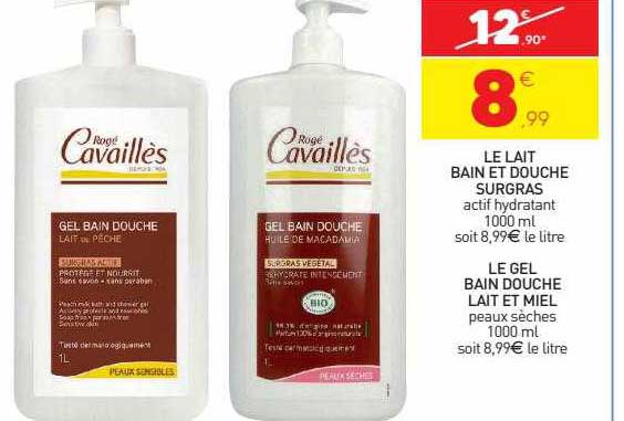 le lait bain et douche surgras, le gel bain douche lait et miel