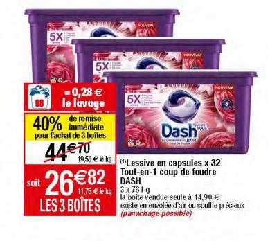 lessive en capsules x32 tout-en-1 coup de foudre dash