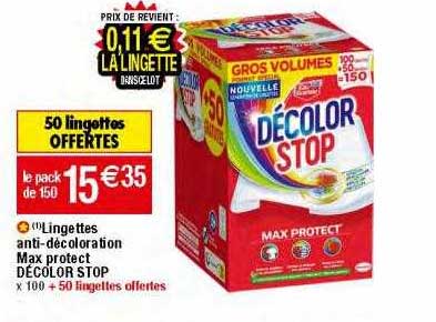 lingettes anti-décoloration max protect décolor stop