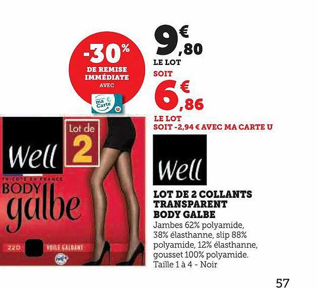 lot de 2 collants transparent body galbe well