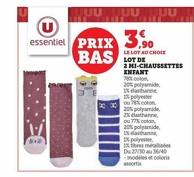 lot de 2 mi-chaussettes enfant