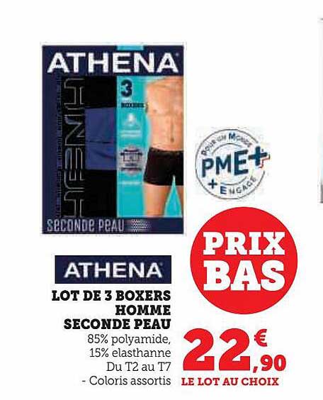 lot de 3 boxers homme seconde peau athena