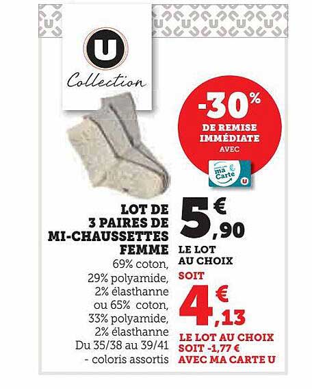 lot de 3 paires de mi-chaussettes femme u collection