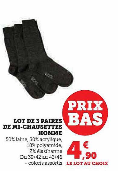 lot de 3 paires de mi-chaussettes homme