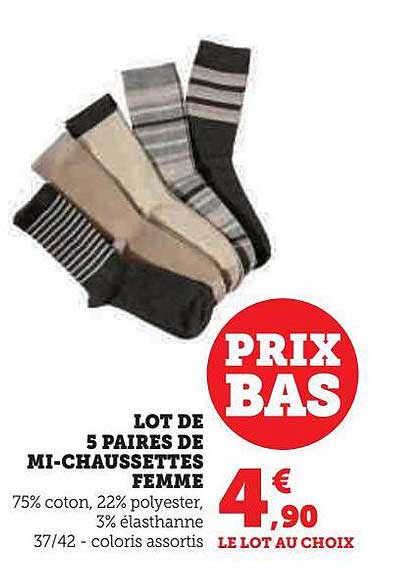 lot de 5 paires de mi-chaussettes femme
