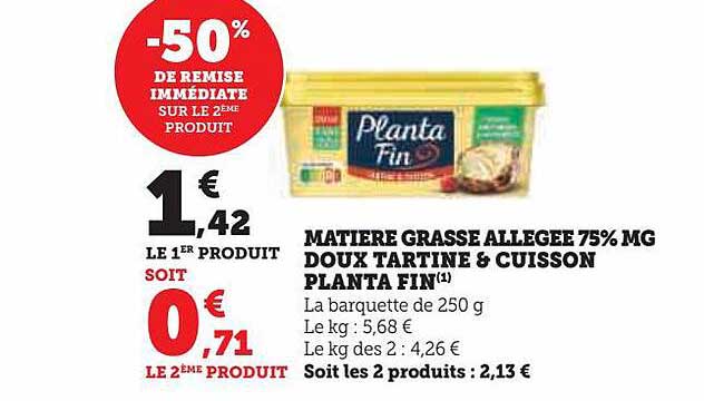 matière grasse allégée 75% mg doux tartine & cuisson planta fin