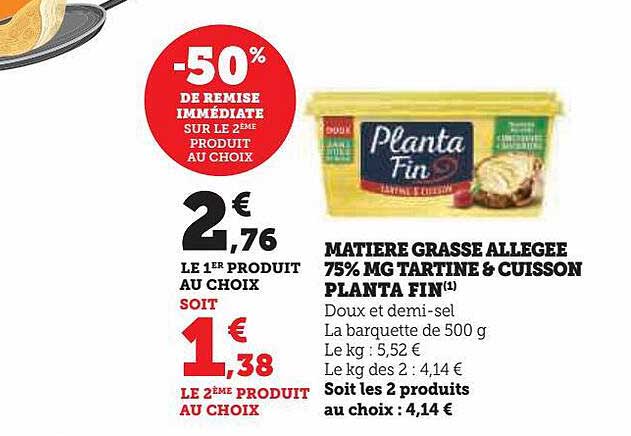 matière grasse allégée 75% mg tartine & cuisson planta fin
