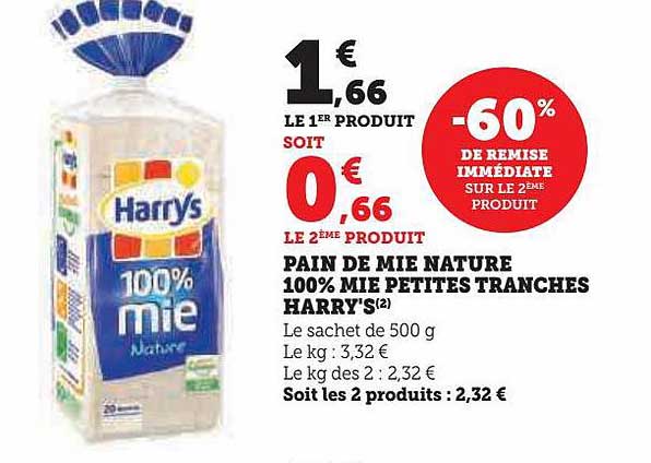 pain de mie nature 100% mie petites tranches harry's