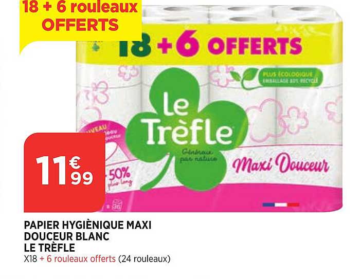 Papier Hygiénique Maxi Douceur Blanc Le Trèfle