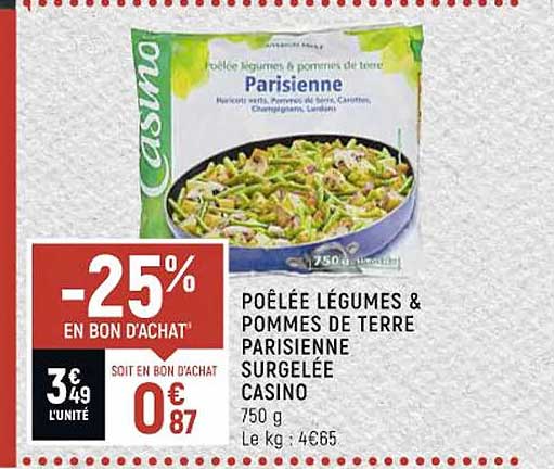 Poêlée Légumes & Pommes De Terre Parisienne Surgelée Casino
