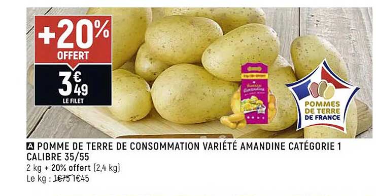 Pomme De Terre De Consommation Variété Amandine Catégorie 1 Calibre 35-55