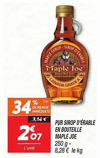 pur sirop d'érable en bouteille maple joe