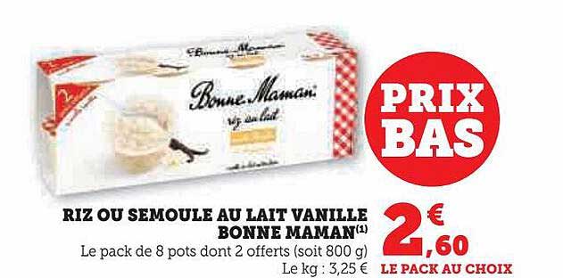 riz ou semoule au lait vanille bonne maman