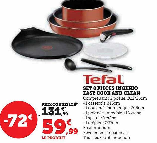 set 8 pièces ingenio easy cook and clean tefal
