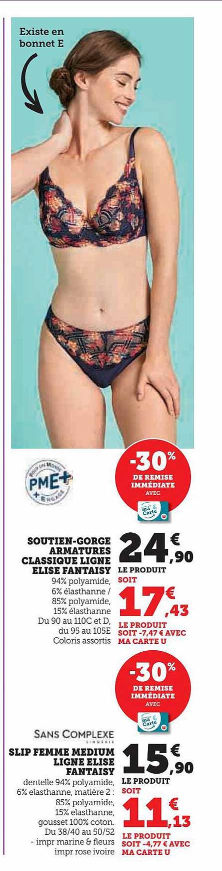 soutien-gorge armatures classique ligne elise fantaisy, slip femme medium ligne elise fantaisy