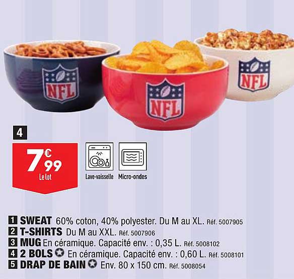 sweat, t-shirts, mug, 2 bols, drap de bain