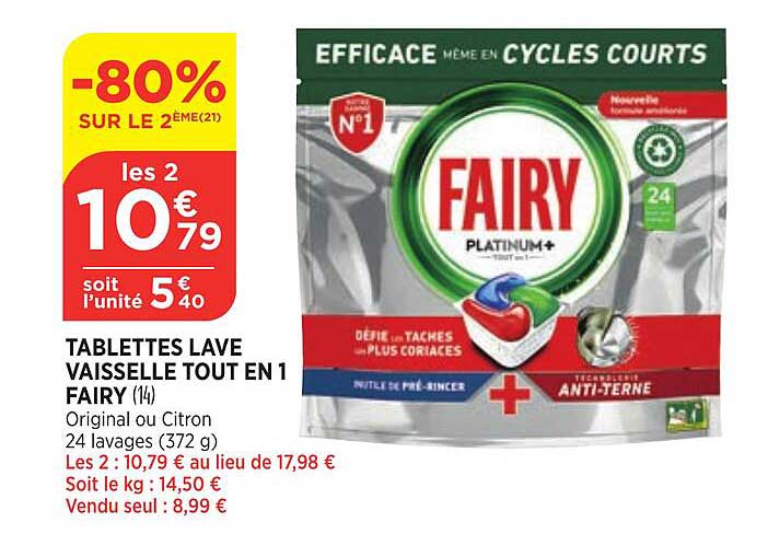tablettes lave vaisselle tout en 1 fairy