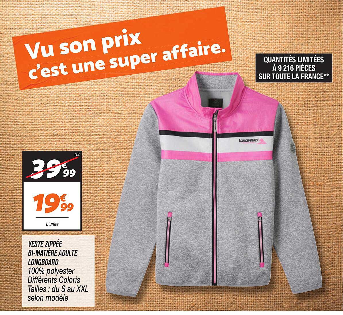 veste zippée bi-matière adulte longboard