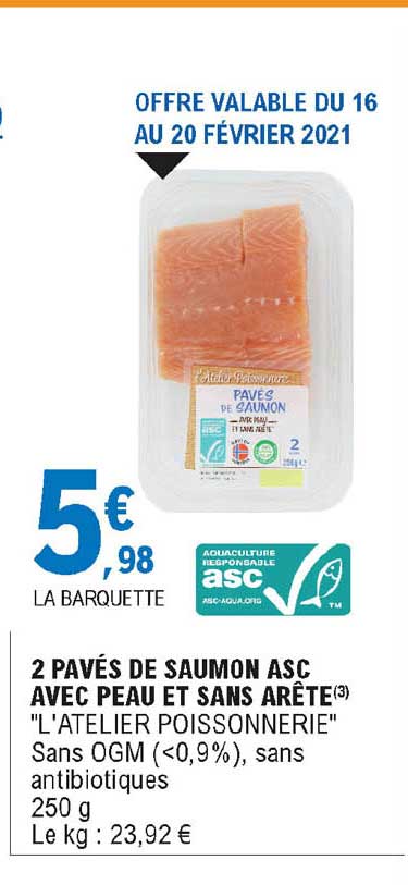 2 pavés de saumon asc avec peau et sans arête "l'atelier poissonnerie"