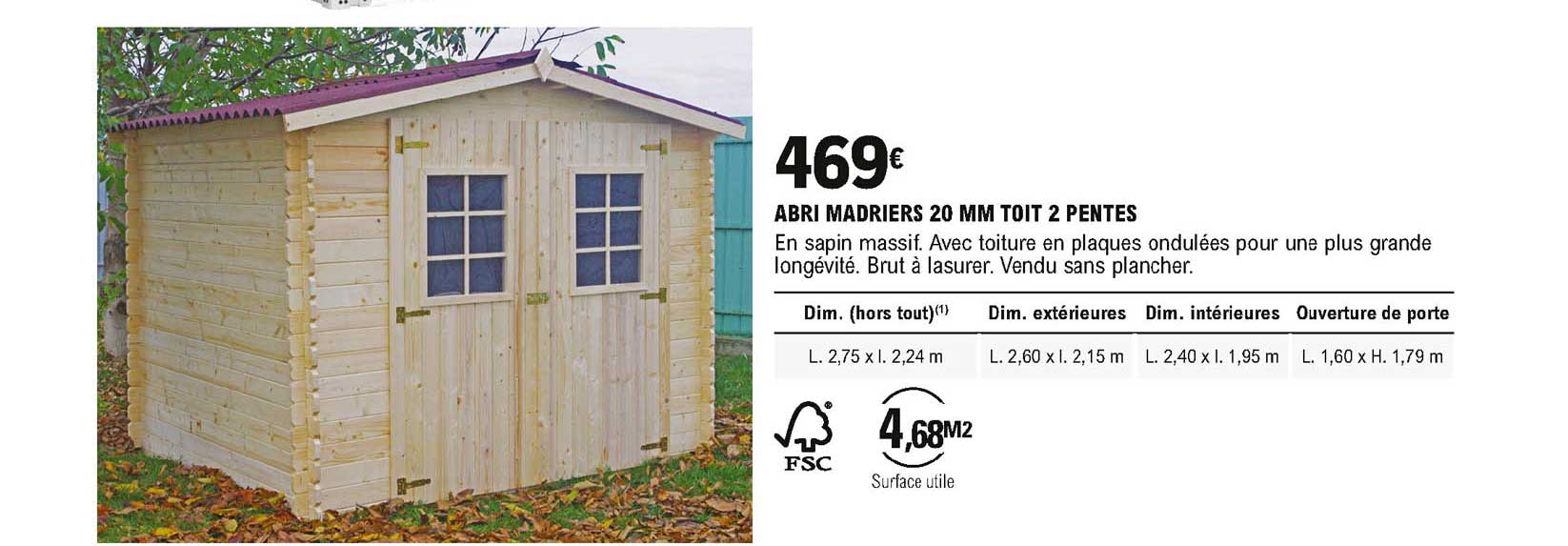 abri madriers 20 mm toit 2 pentes