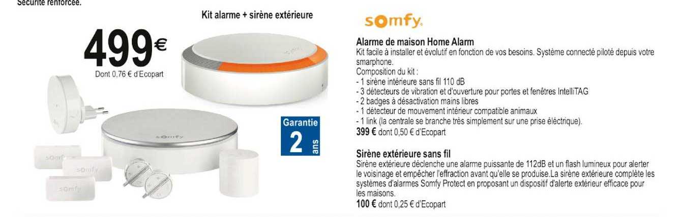 alarme de maison home alarm, sirène extérieure sans fil somfy