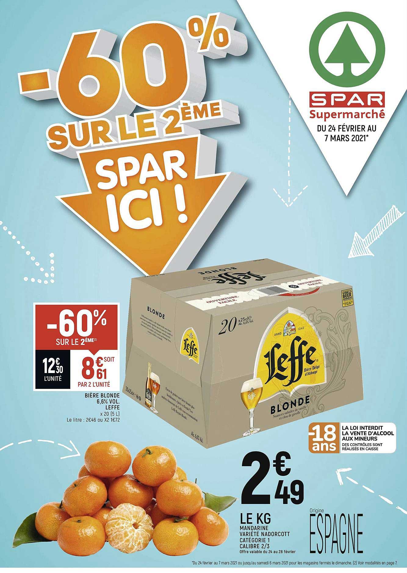 bière blonde leffe 6,6% vol. , mandarine variété nadorcott