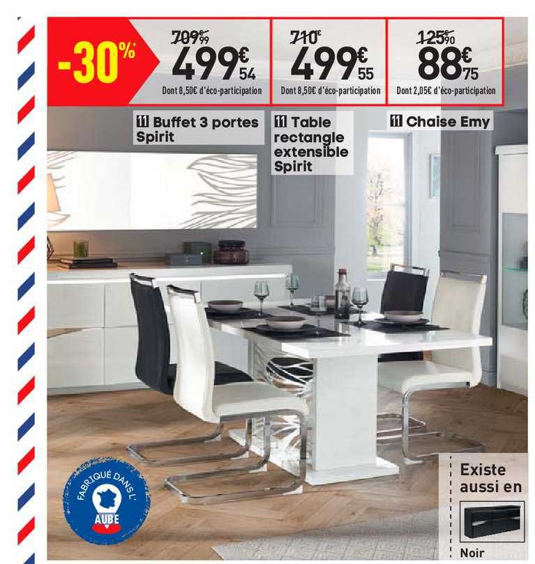 buffet 3 portes spirit, table rectangle extensible spirit, chaise emy