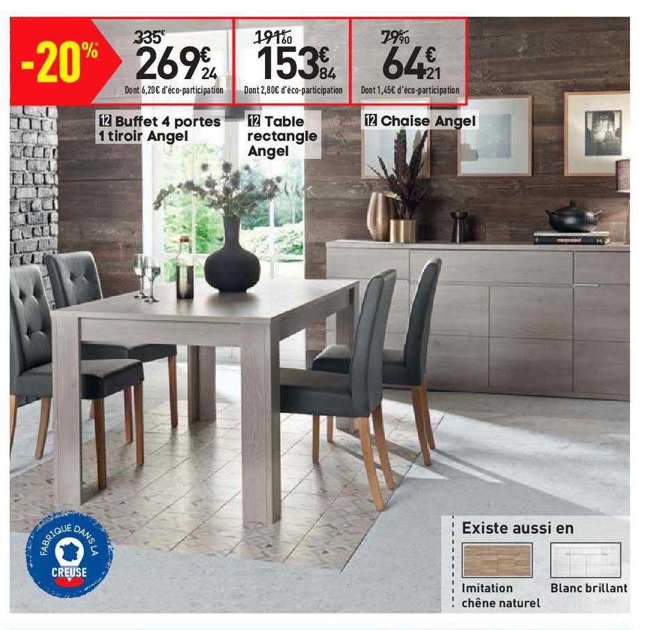 Buffet 4 Portes 1 Tiroir Angel, Table Rectangle Angel, Chaise Angel