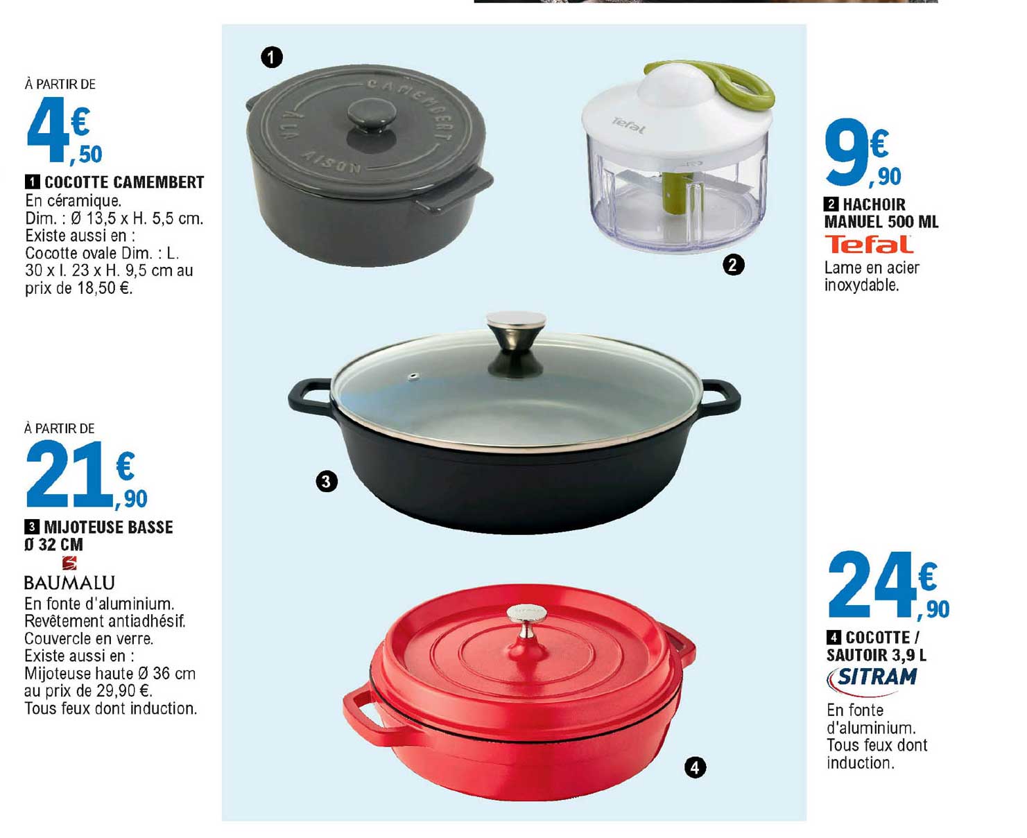 cocotte camembert, mijoteuse basse 32 cm baumalu, hachoir manuel 500 ml, cocotte - sautoir 3,9 l