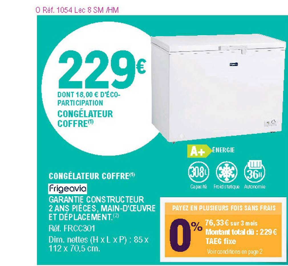 Congélateur Coffre Frigeavia