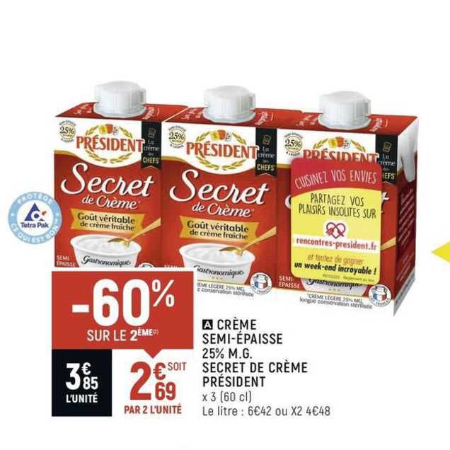 crème semi-épaisse 25% m.g. secret de crème président
