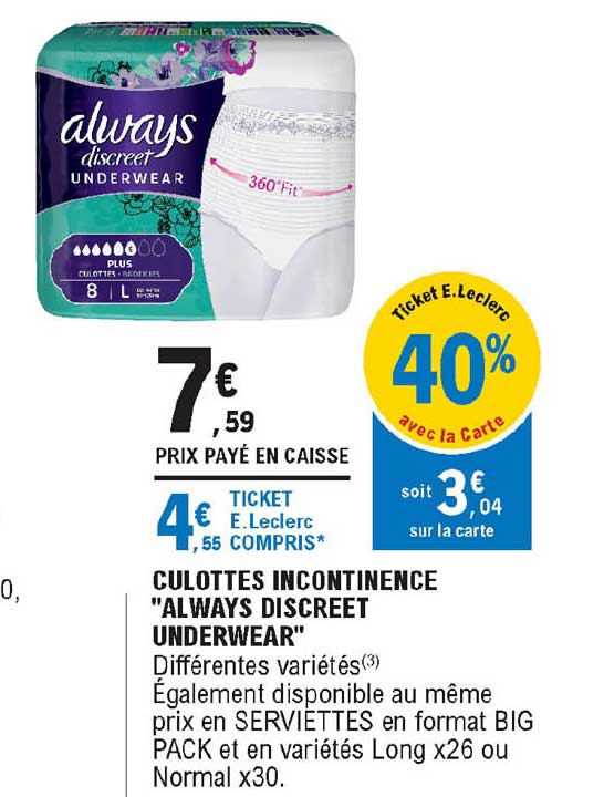 Culottes Incontinence "always Discreet Underwear"