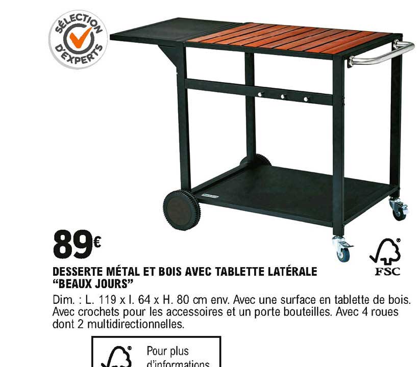 desserte métal et bois avec tablettes latérale beaux jours