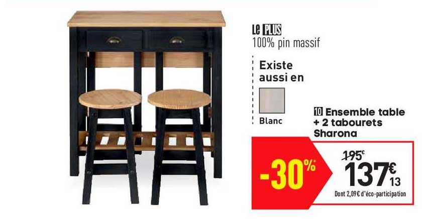 Ensemble Table + 2 Tabourets Sharona